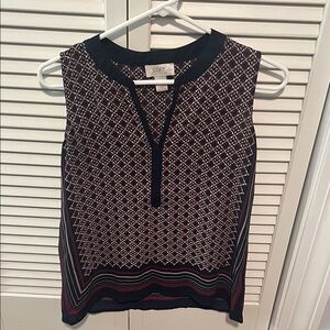 LOFT Blue and White Patterned Sleeveless Blouse